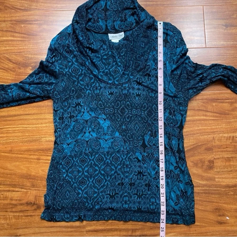 Coldwater Creek Jewel Teal Jacquard Textured Cowl Neck Stretch Top Size Medium